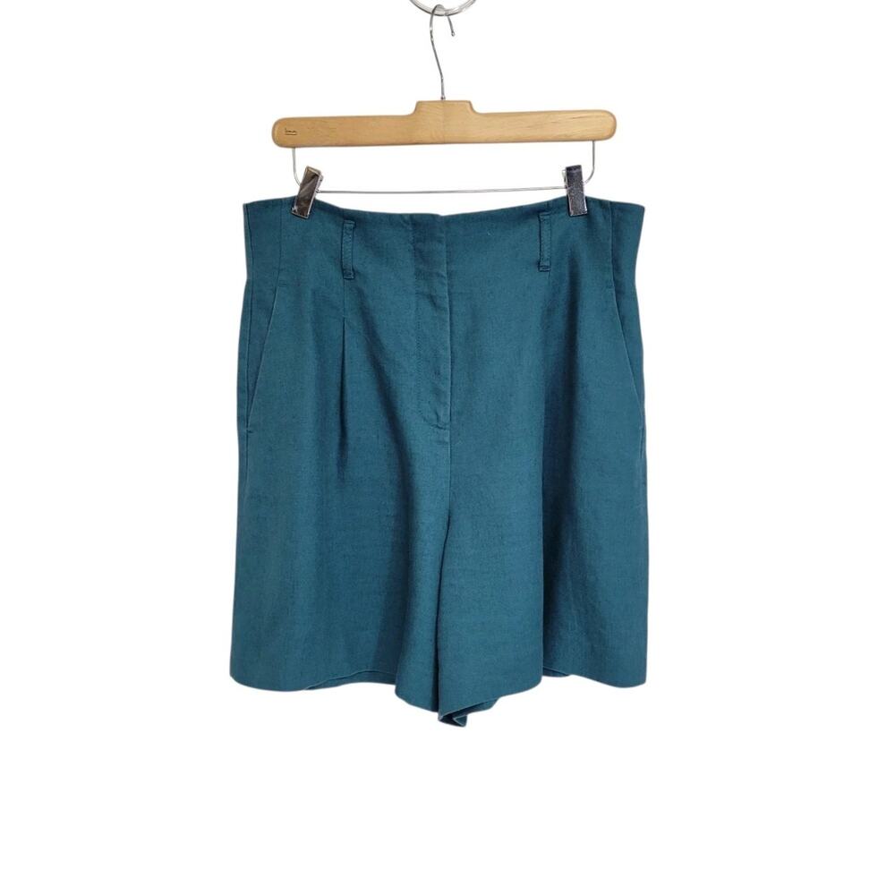 Lafayette 148 Teal Linen High Rise Pleated Front 7" Shorts Size 8